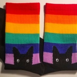🌈Socks--Rainbow Kitty Socks Black W-Crew socks